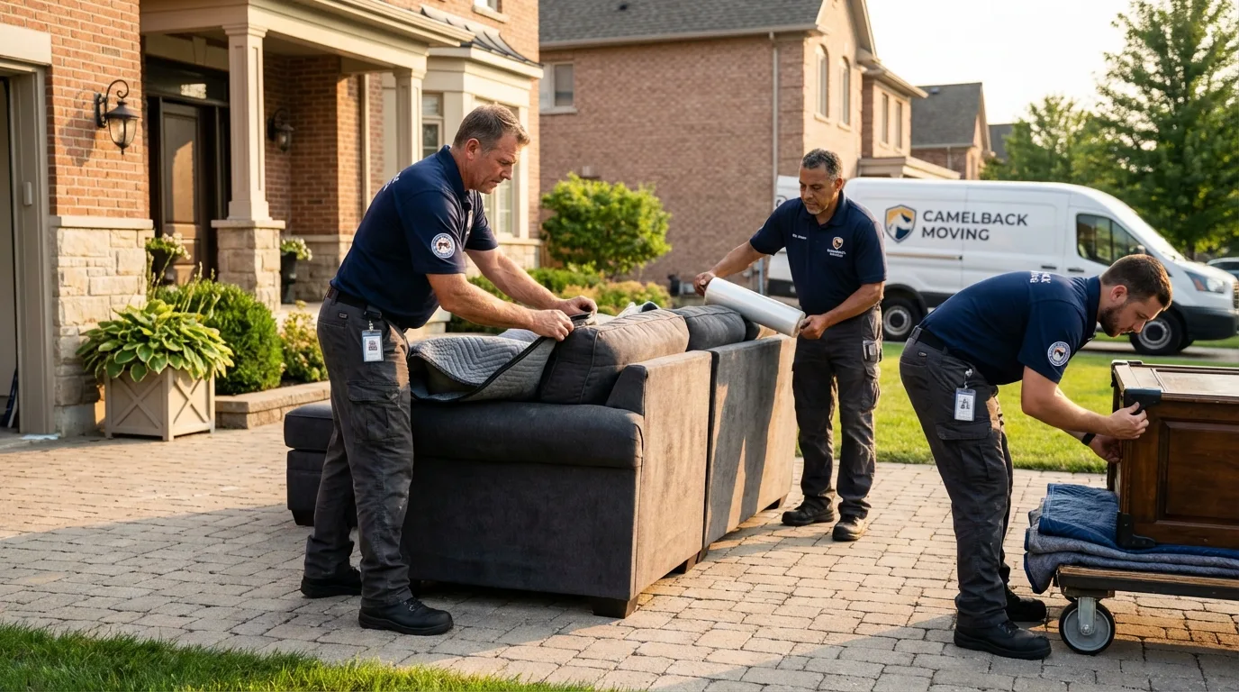 Large estate moving crew wrapping furniture in Williams Bay, WI